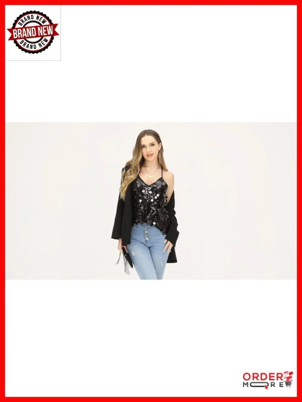 Sequin Strappy Tank Top Scallop Hem Night Out Party Top